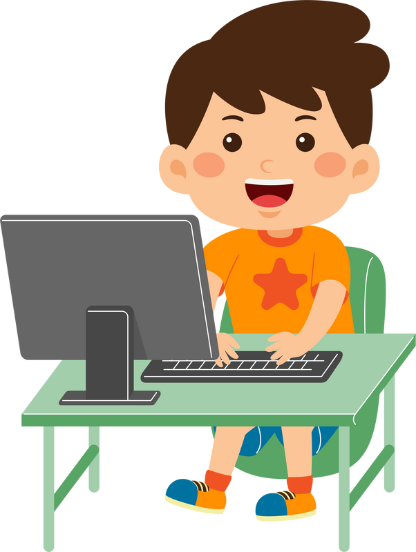 cute kid boy with computer